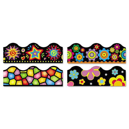 TREND Terrific Trimmers Variety Set Board Trim, Assorted Brights On Blacks, 2.25" x 39", Assorted Colors, 48/Set (T92919)