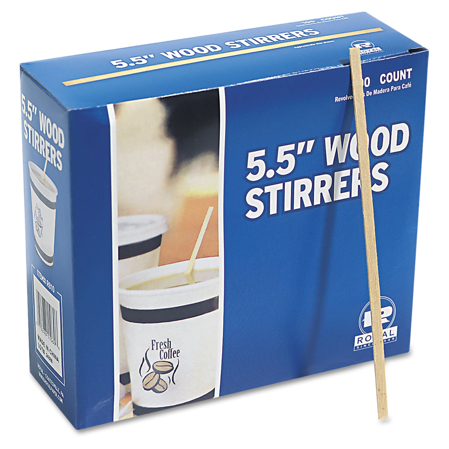 AmerCareRoyal Wood Coffee Stirrers, 5.5", 10,000/Carton (R810CT)