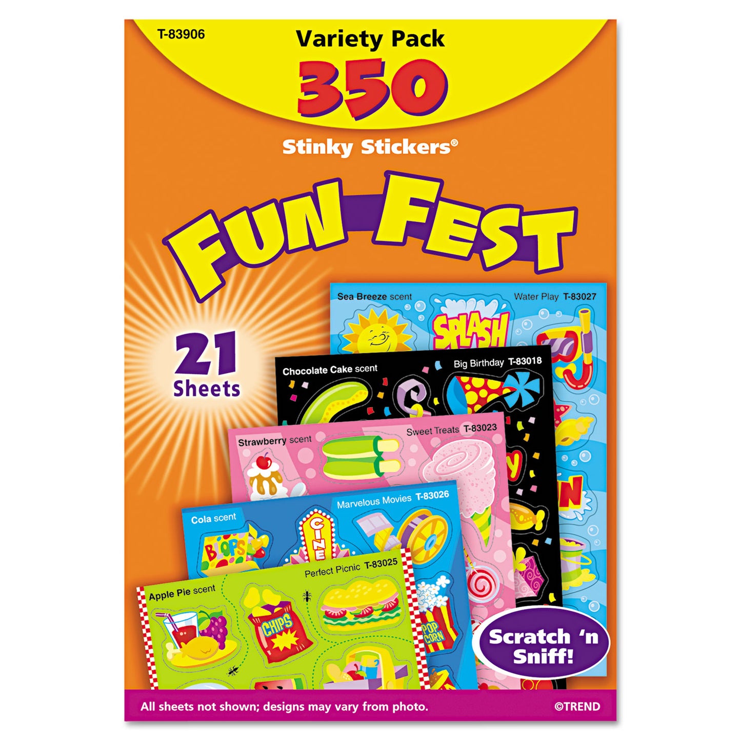 TREND Stinky Stickers Variety Pack, Mixed Shapes, Assorted Colors, 350/Pack (T83906)