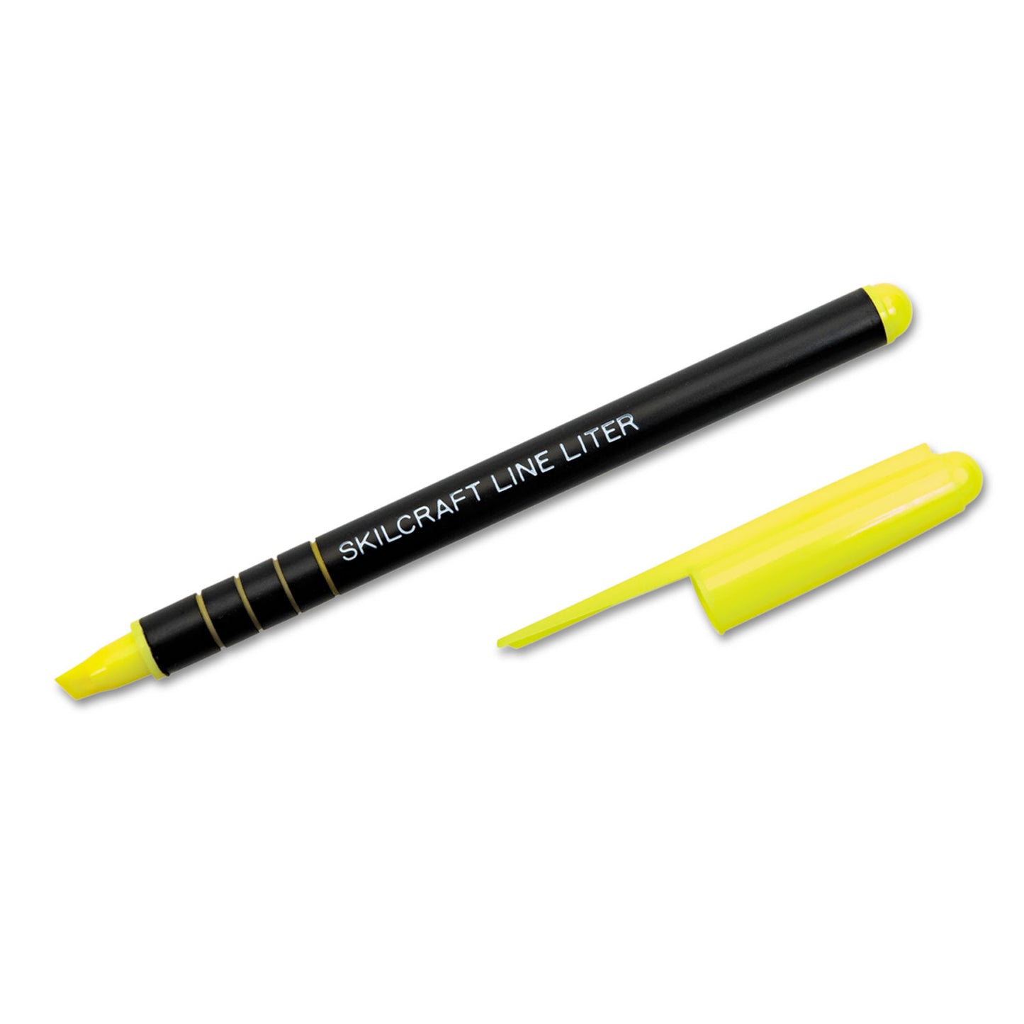 AbilityOne 7520014512272, SKILCRAFT Line Liter Highlighter, Fluorescent Yellow Ink, Chisel Tip, Black/Yellow Barrel, Dozen