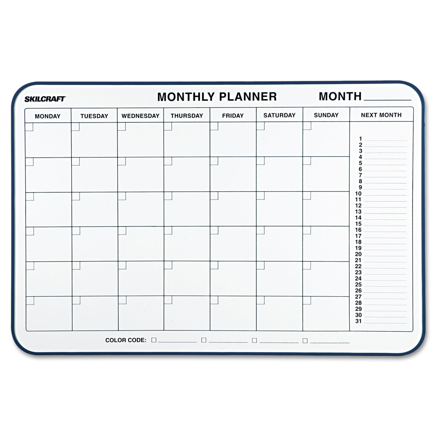 AbilityOne 7520014845263, SKILCRAFT Cubicle Calendar Board, One Month, 24 x 36, White Surface, Aluminum Frame