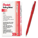 Pentel Rolling Writer Roller Ball Pen, Stick, Medium 0.8 mm, Red Ink, Red Barrel, Dozen (R100B)