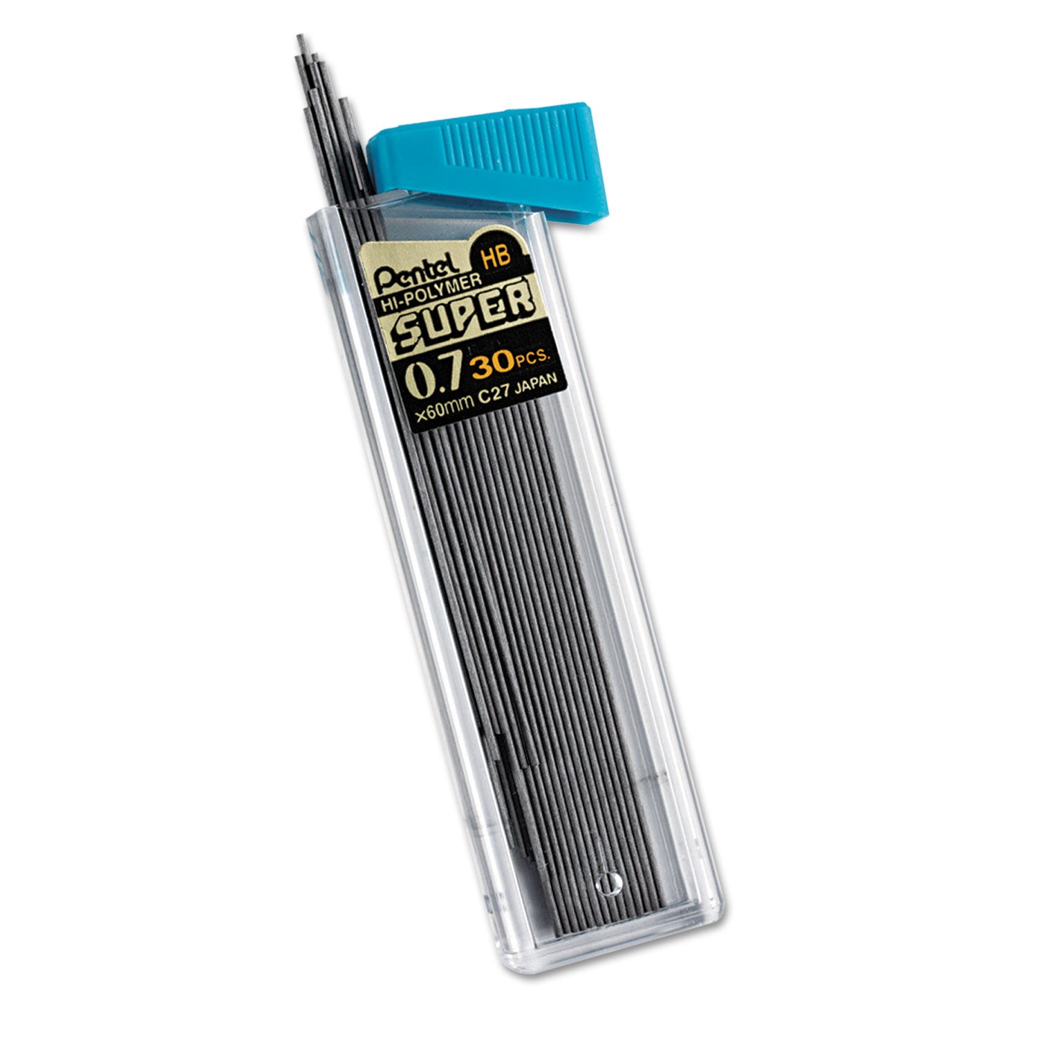 Pentel Super Hi-Polymer Lead Refills, 0.7 mm, HB, Black, 30/Tube (C27HB)