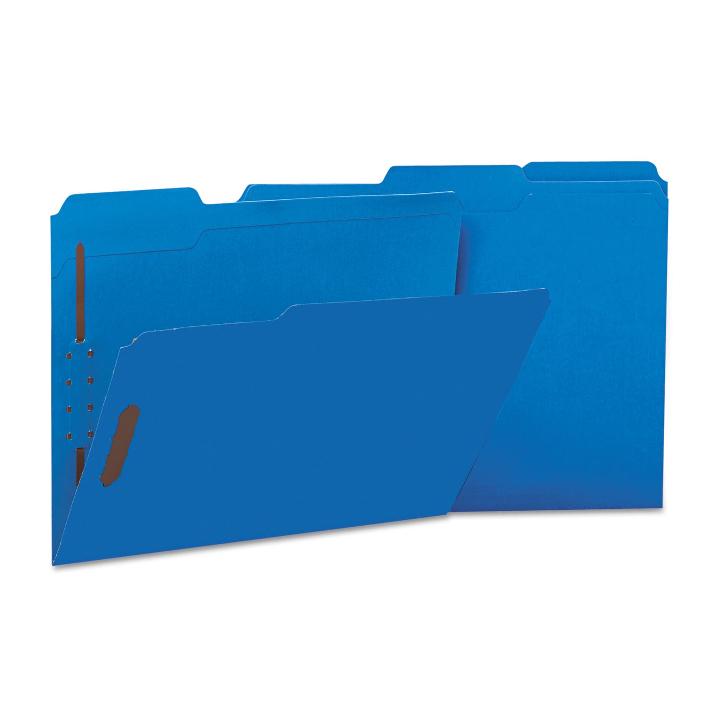 Universal Deluxe Reinforced Top Tab Fastener Folders, 0.75" Expansion, 2 Fasteners, Letter Size, Blue Exterior, 50/Box (13521)