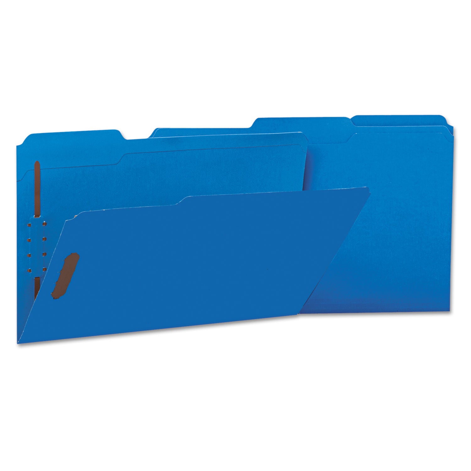 Universal Deluxe Reinforced Top Tab Fastener Folders, 0.75" Expansion, 2 Fasteners, Legal Size, Blue Exterior, 50/Box (13525)