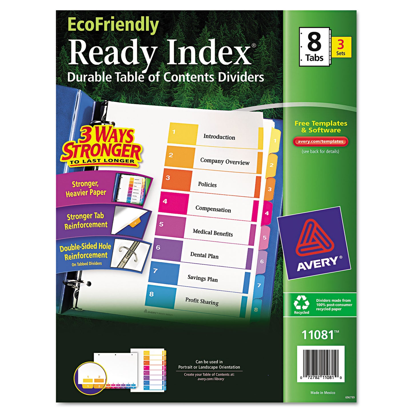 Avery Customizable Table of Contents Ready Index Dividers with Multicolor Tabs, 8-Tab, 1 to 8, 11 x 8.5, White, 3 Sets (11081)