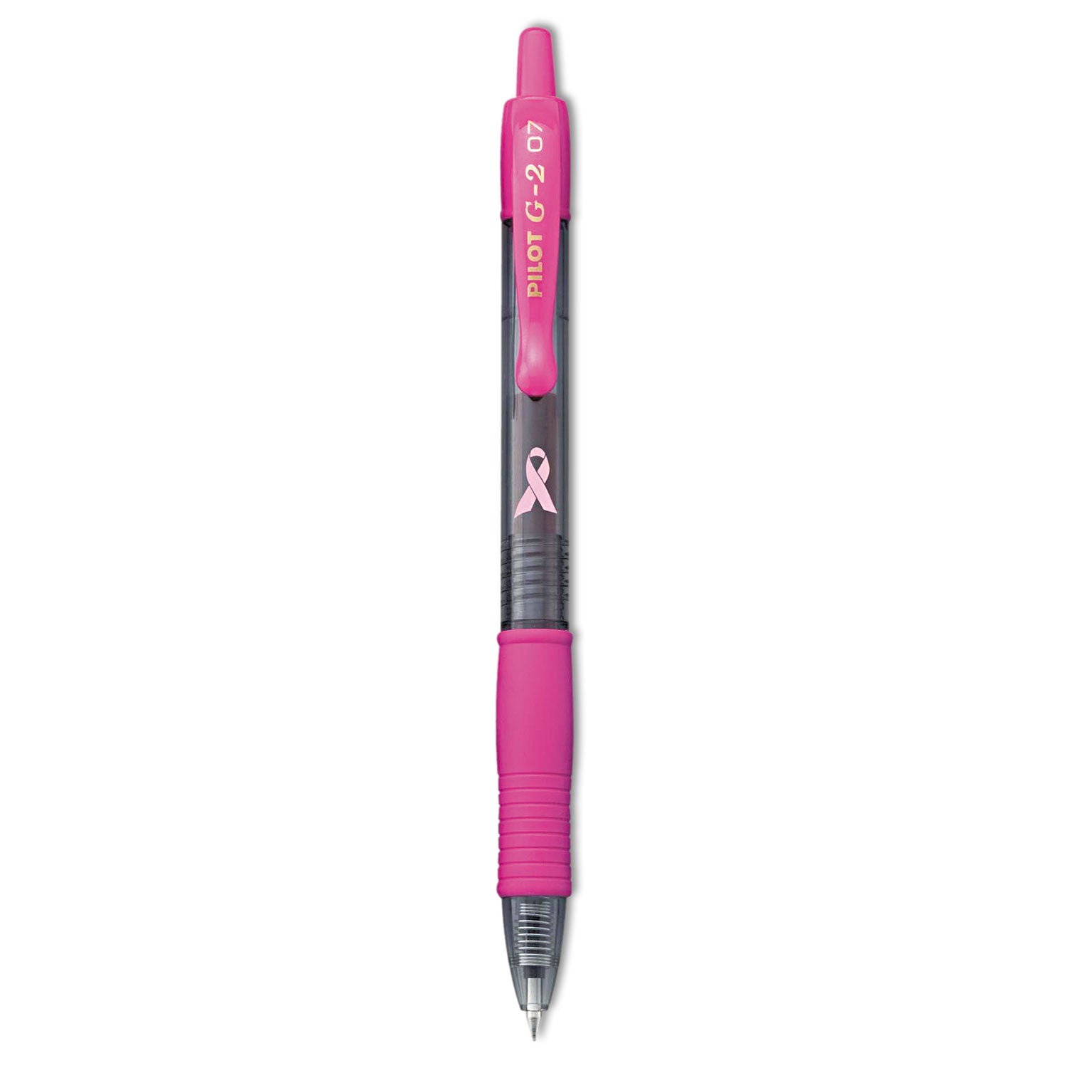 Pilot G2 Premium Breast Cancer Awareness Gel Pen, Retractable, Fine 0.7 mm, Black Ink, Smoke/Pink Barrel, Dozen (31332)