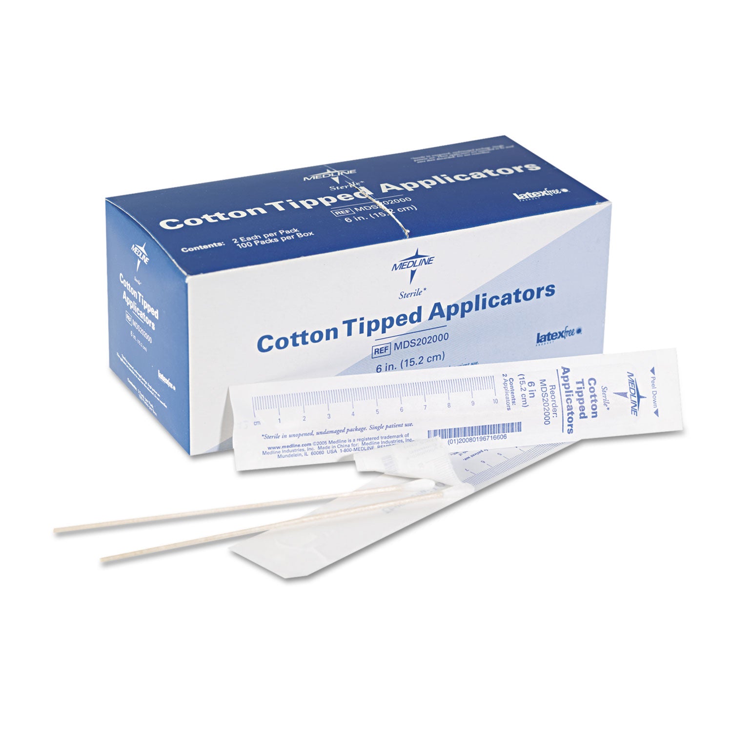 Medline Cotton-Tipped Applicators, 6", 100 Applicators/Box (MDS202000)