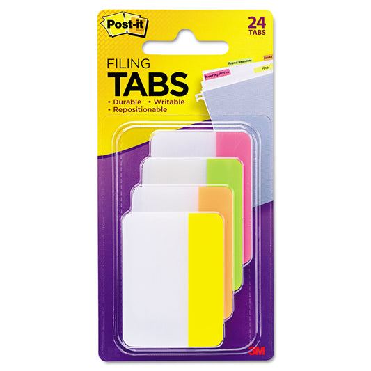 Post-it Solid Color Tabs, 1/5-Cut, Assorted Bright Colors, 2" Wide, 24/Pack (686PLOY)