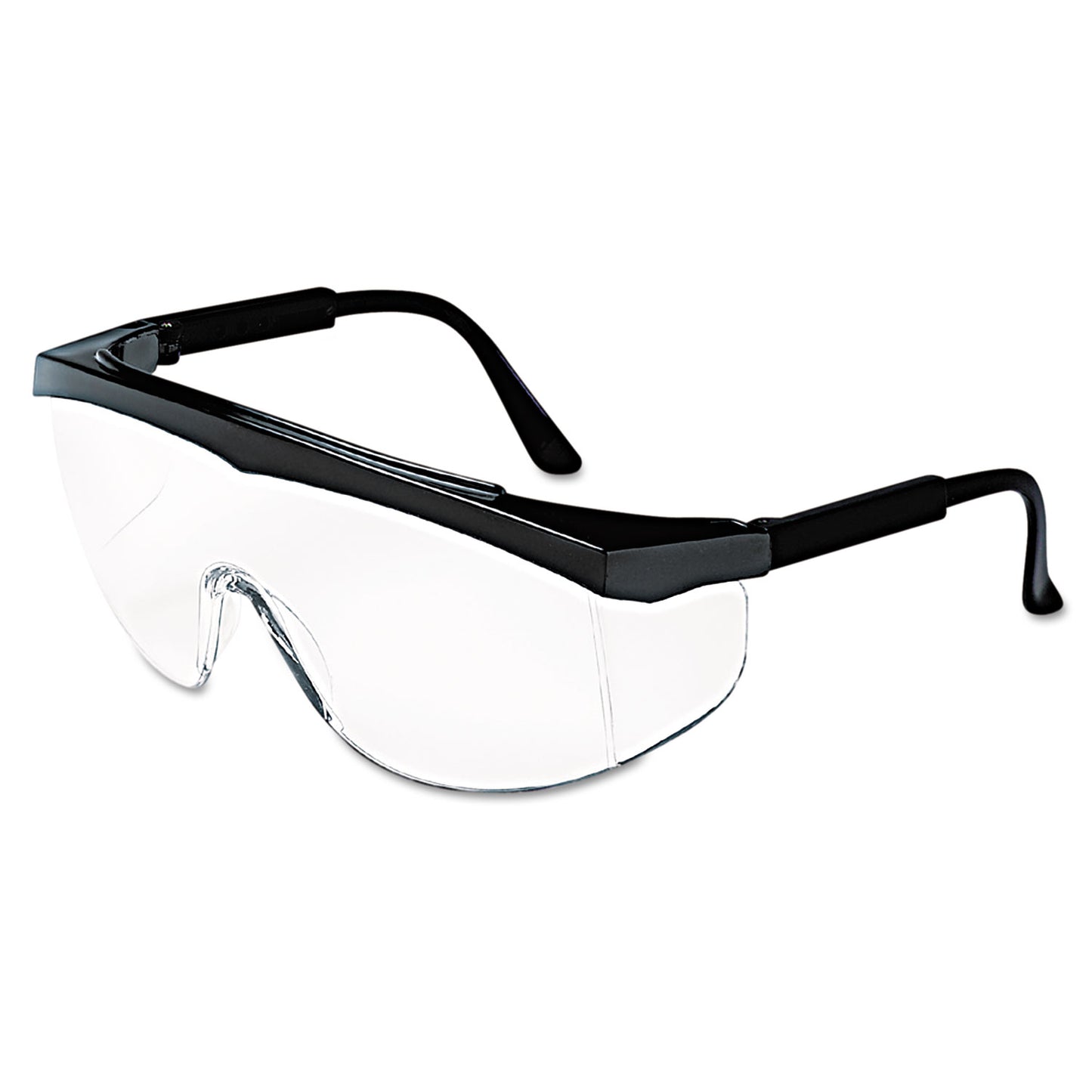 MCR Safety Stratos Safety Glasses, Black Frame, Clear Lens, 12/Box (SS110BX)