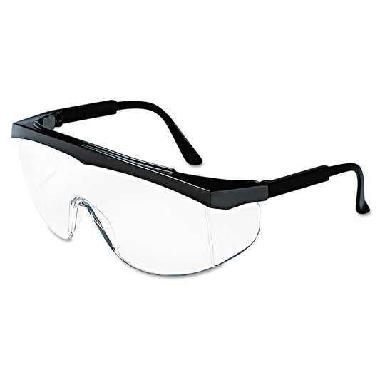 MCR Safety Stratos Safety Glasses, Black Frame, Clear Lens, 12/Box (SS110)