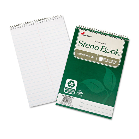 AbilityOne 7530016002029, SKILCRAFT Recycled Steno Pad, Gregg Rule, Green Cover, 60 White 6 x 9 Sheets, 6/Pack