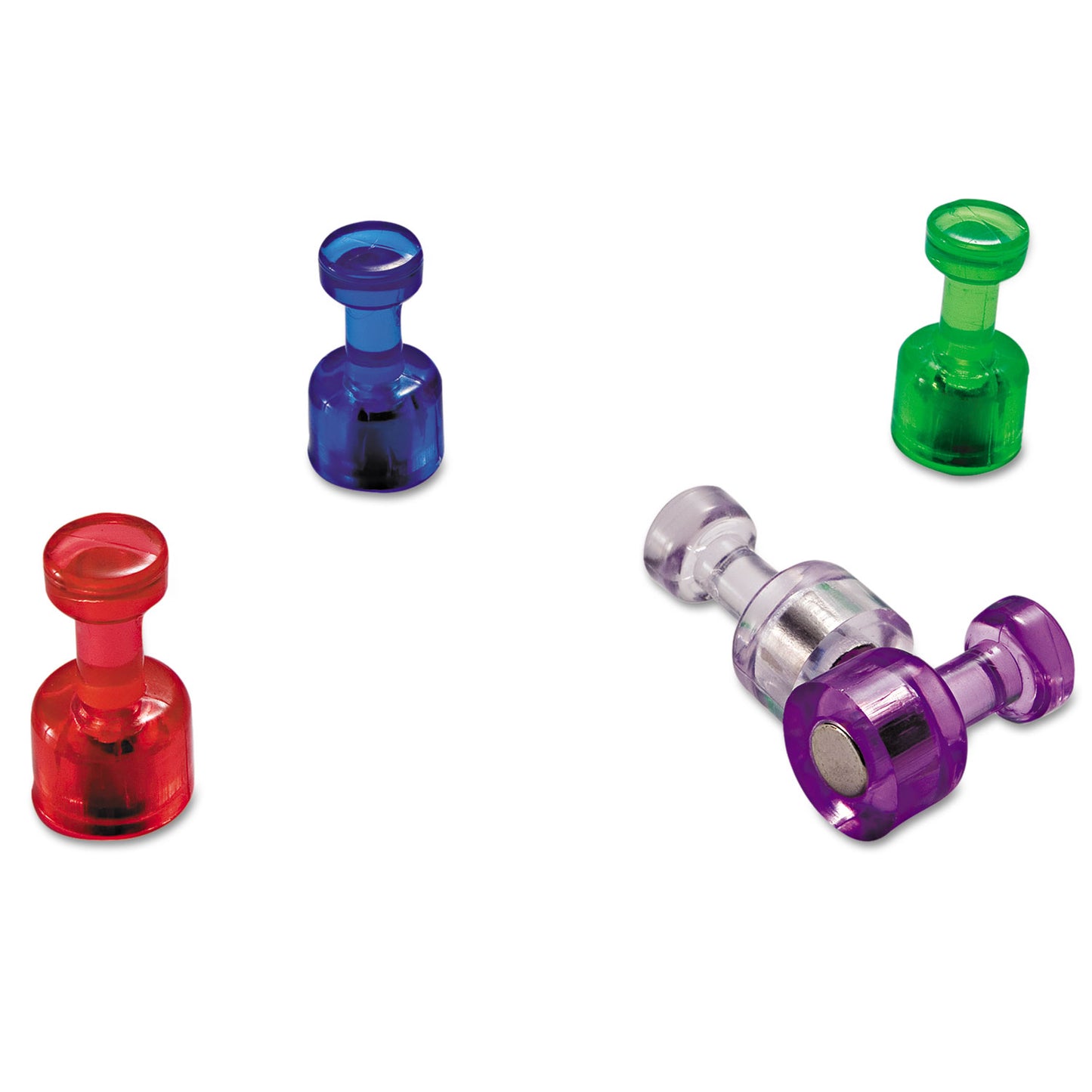 Officemate Push Pin Magnets, Assorted Translucent, 0.75" Diameter x 0.38"h, 10/Pack (92515)