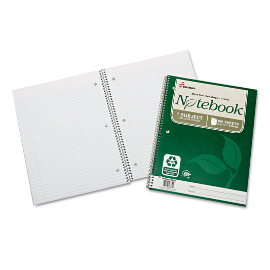 AbilityOne 7530016002025, SKILCRAFT Recycled Notebook, 1-Subject, Medium/College Rule, Green Cover, (100) 11 x 8.5 Sheets, 3/Pack