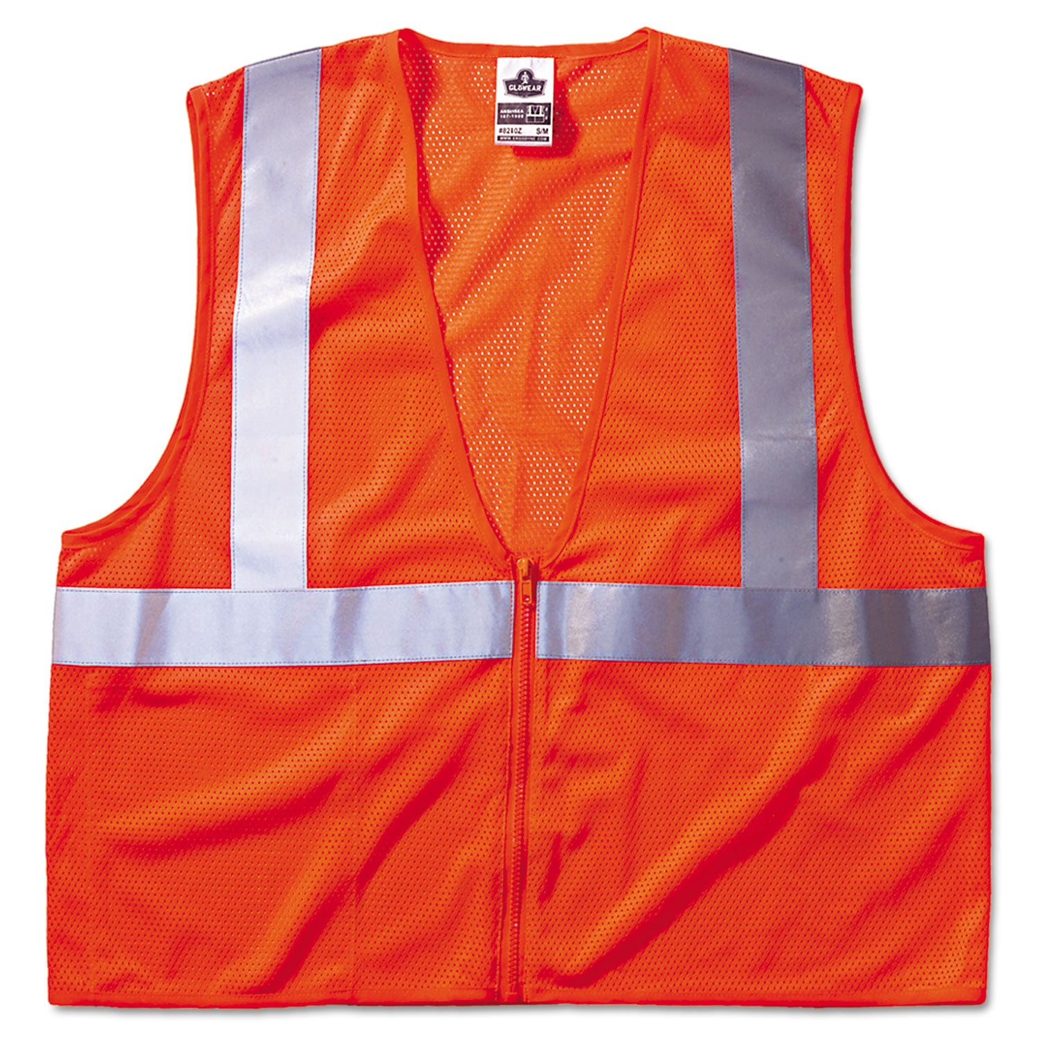 ergodyne GloWear 8210Z Class 2 Economy Vest, Polyester Mesh, Zipper Closure, Large to X-Large, Orange (21045)