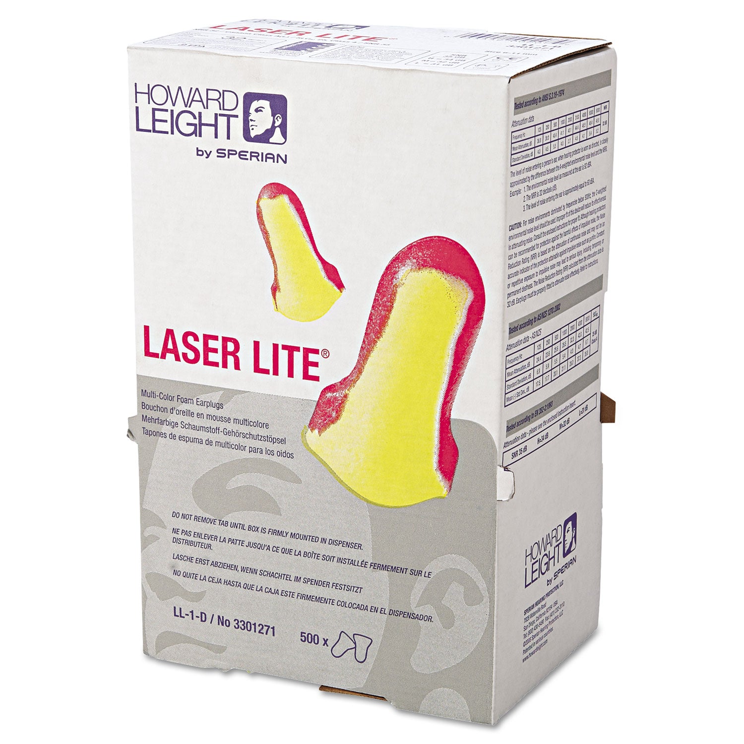 Howard Leight LL-1 D Laser Lite Single-Use Earplugs, Cordless, 32NRR, MA/YW, LS500, 500 Pairs