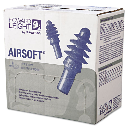 Howard Leight DPAS-30W AirSoft Multiple-Use Earplugs, 27NRR, White Nylon Cord, BE, 100 Pairs