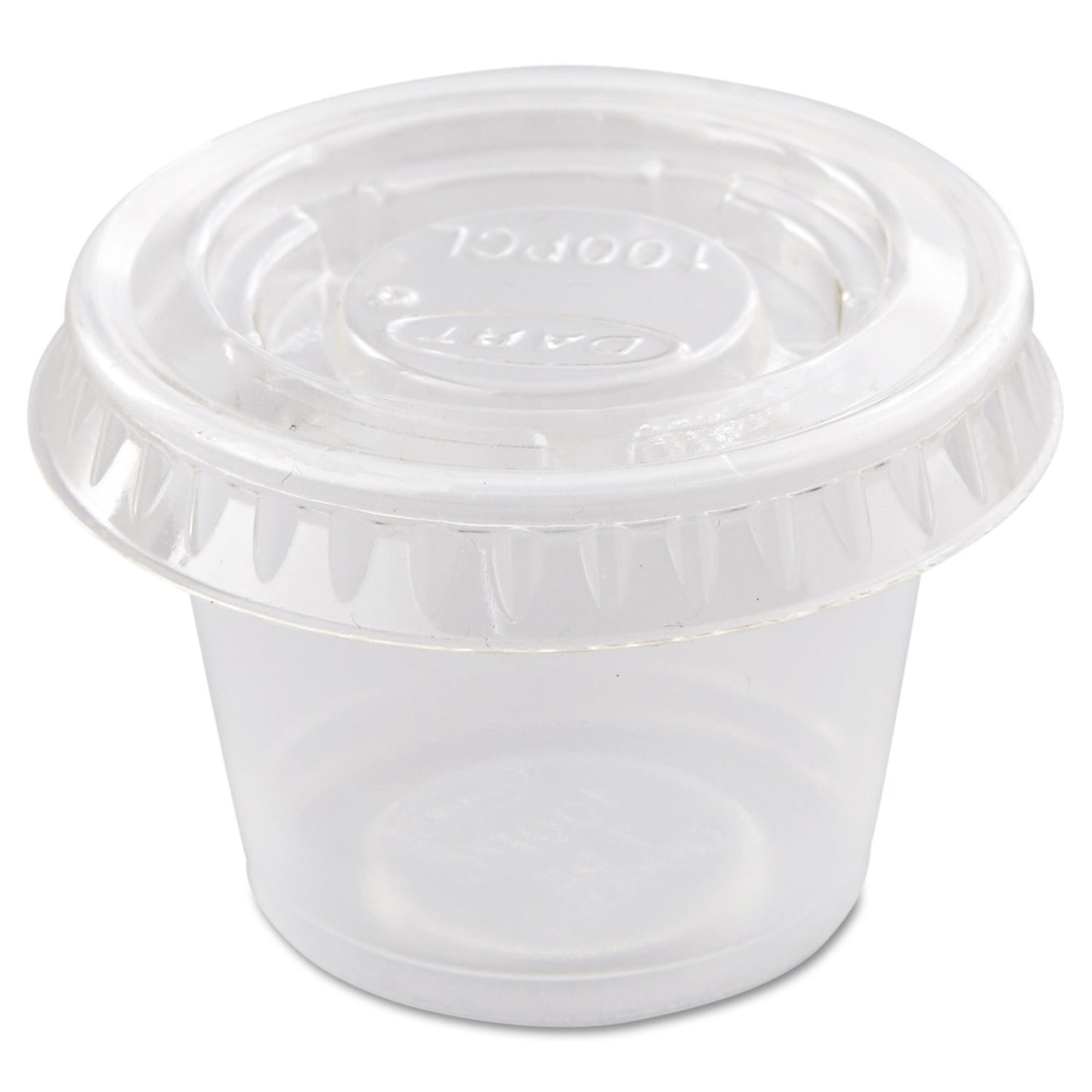 Dart Portion/Souffle Cup Lids, Fits 0.5 oz to 1 oz Cups, PET, Clear, 125 Pack, 20 Packs/Carton (PL100N)
