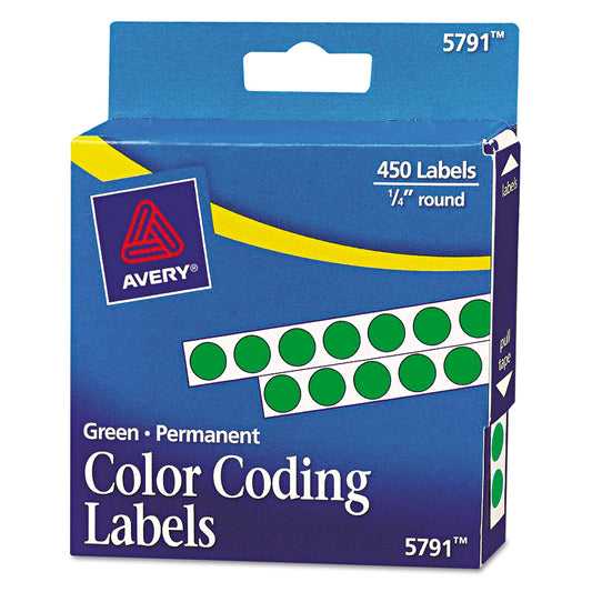 Avery Handwrite-Only Permanent Self-Adhesive Round Color-Coding Labels in Dispensers, 0.25" dia, Green, 450/Roll, (5791) (05791)