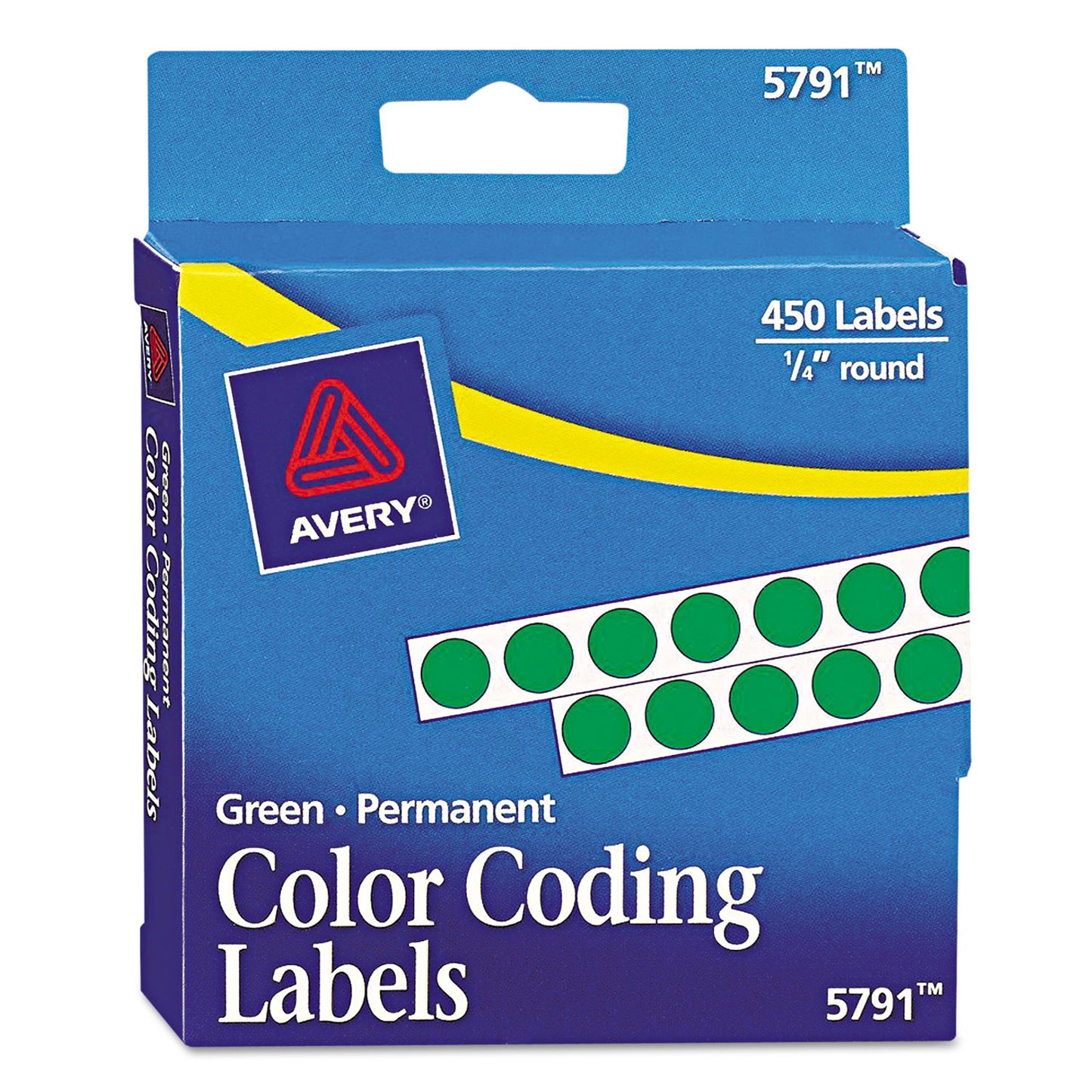 Avery Handwrite-Only Permanent Self-Adhesive Round Color-Coding Labels in Dispensers, 0.25" dia, Green, 450/Roll, (5791) (05791)