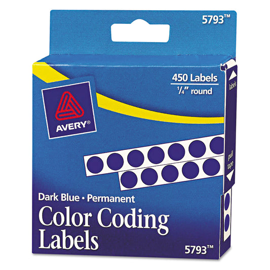 Avery Handwrite-Only Permanent Self-Adhesive Round Color-Coding Labels in Dispensers, 0.25" dia, Dark Blue, 450/Roll, (5793) (05793)