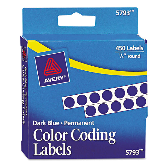 Avery Handwrite-Only Permanent Self-Adhesive Round Color-Coding Labels in Dispensers, 0.25" dia, Dark Blue, 450/Roll, (5793) (05793)