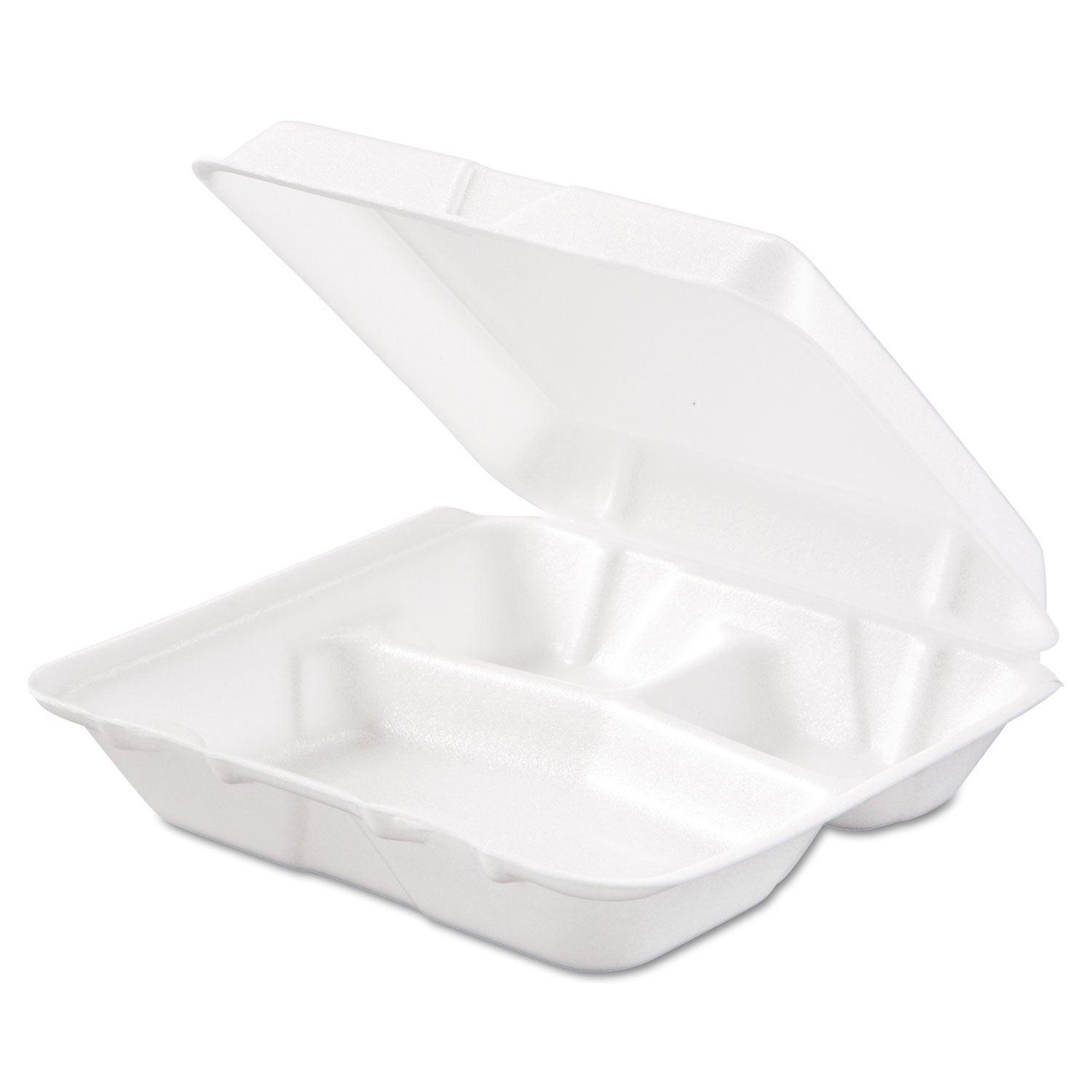 Dart Foam Hinged Lid Containers, 3-Compartment, 7.5 x 8 x 2.3, White, 200/Carton (80HT3R)