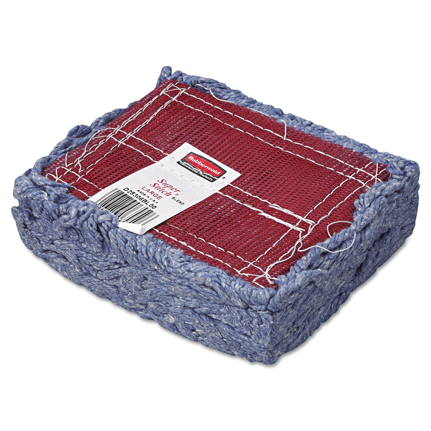 Rubbermaid Commercial Super Stitch Blend Mop Head, Large, Cotton/Synthetic, Blue (D253BLUEA)