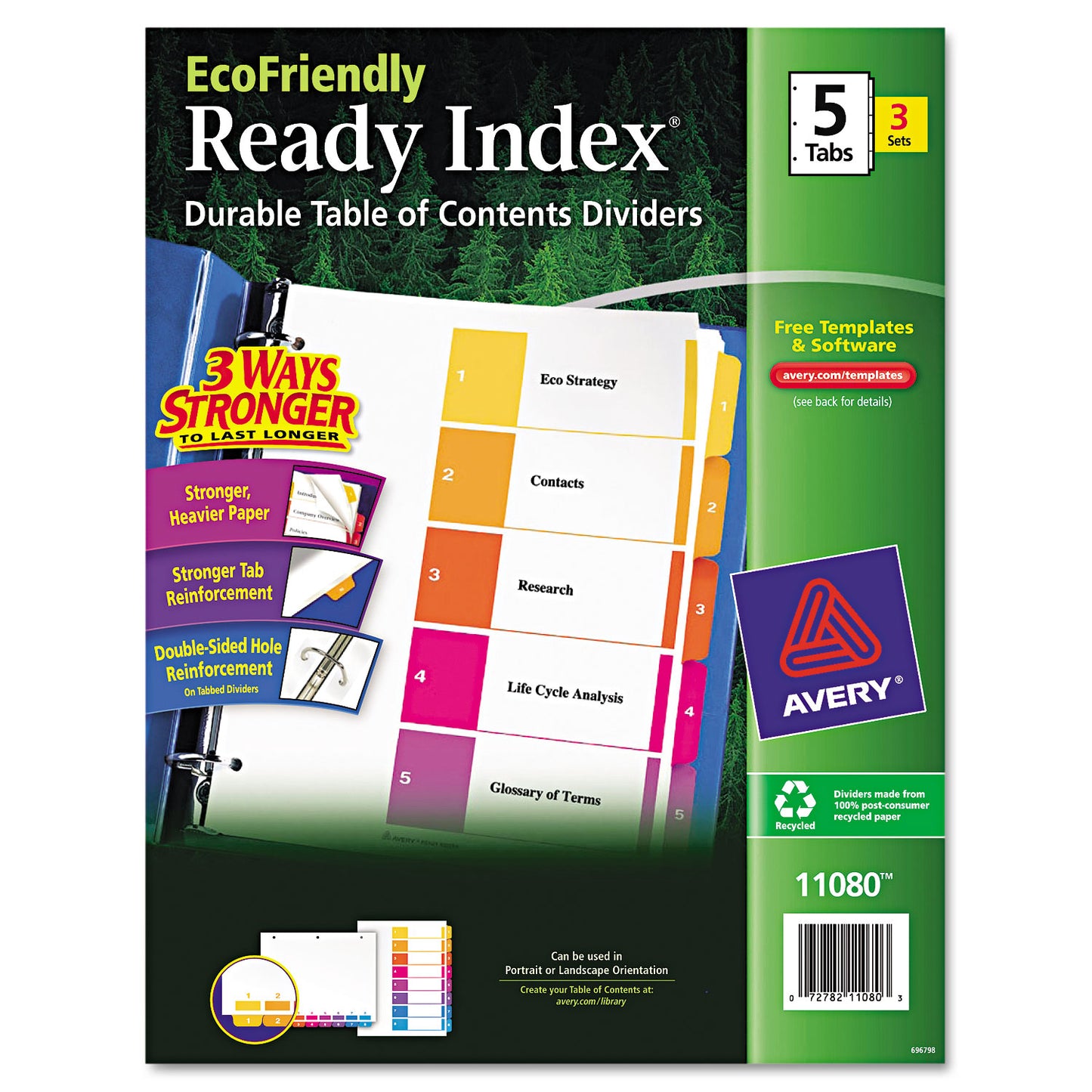 Avery Customizable Table of Contents Ready Index Dividers with Multicolor Tabs, 5-Tab, 1 to 5, 11 x 8.5, White, 3 Sets (11080)