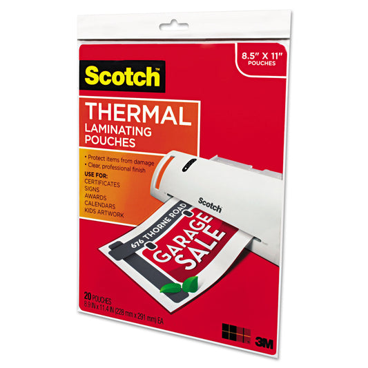 Scotch Laminating Pouches, 3 mil, 9" x 11.5", Gloss Clear, 20/Pack (TP385420)