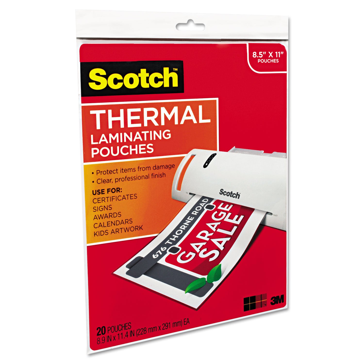 Scotch Laminating Pouches, 3 mil, 9" x 11.5", Gloss Clear, 20/Pack (TP385420)