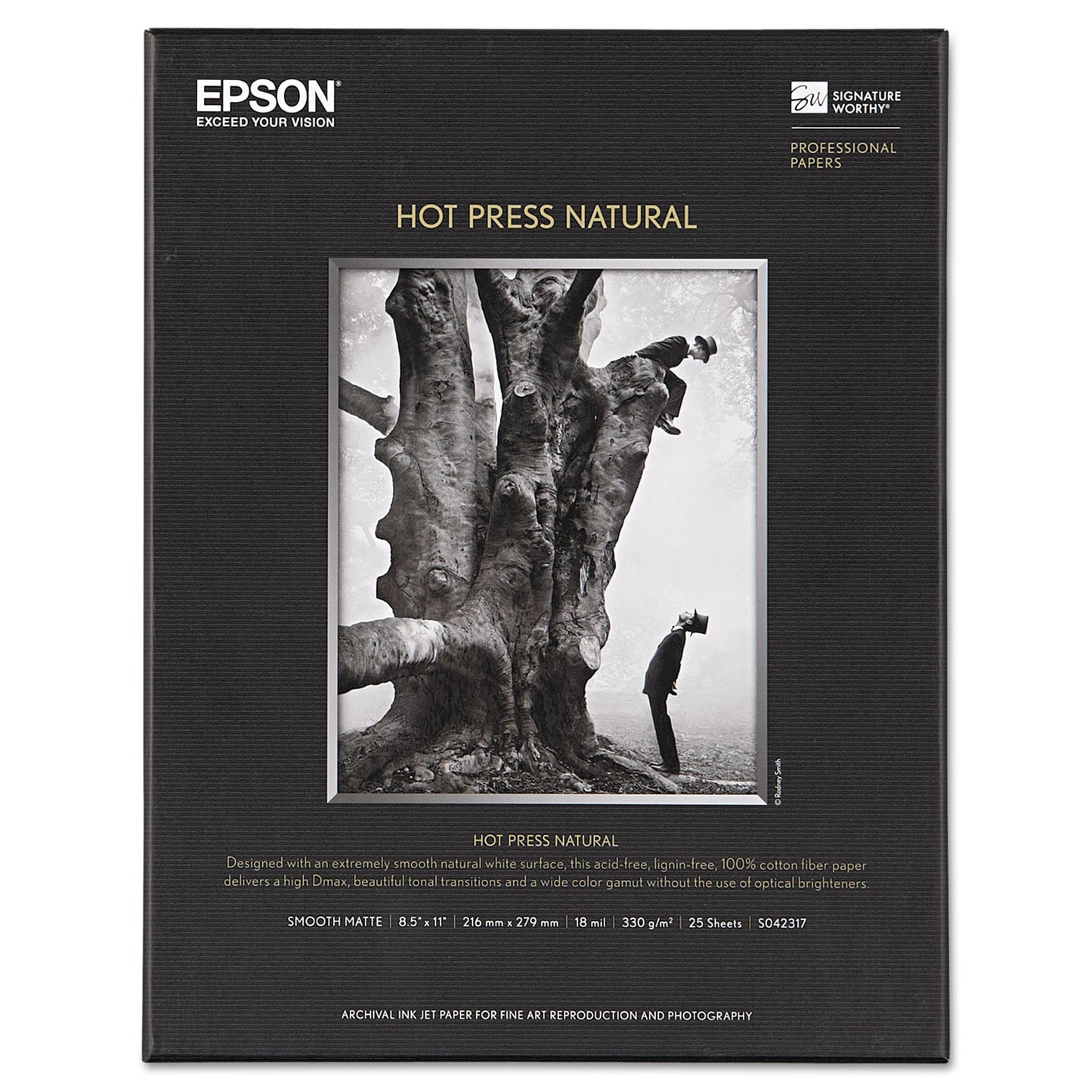 Epson Hot Press Fine Art Paper, 17 mil, 8.5 x 11, Smooth Matte Natural, 25/Pack (S042317)