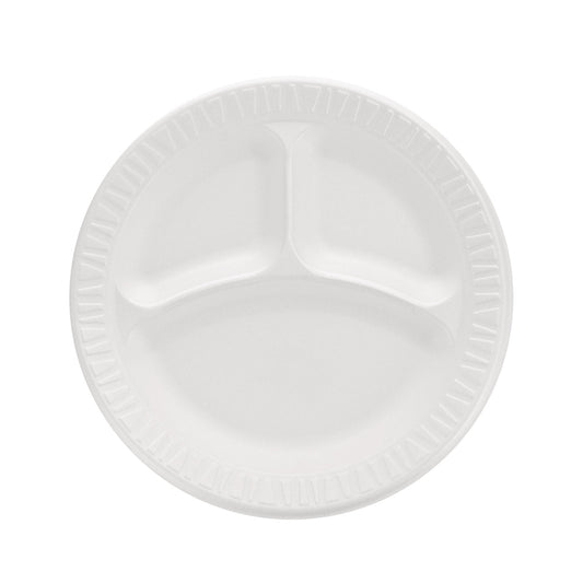 Dart Concorde Foam Plate, 3-Compartment Plate, 9" dia, White, 125/Pack, 4 Packs/Carton (9CPWCR)