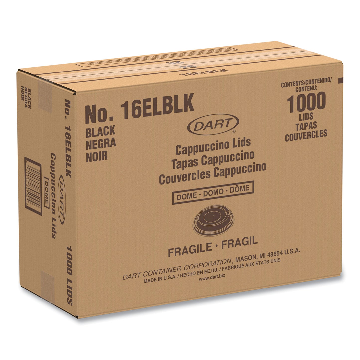 SOLO Cappuccino Dome Sipper Lids, Fits 12 oz to 24 oz Cups, Black, 100/Pack, 10 Packs/Carton (16ELBLK)