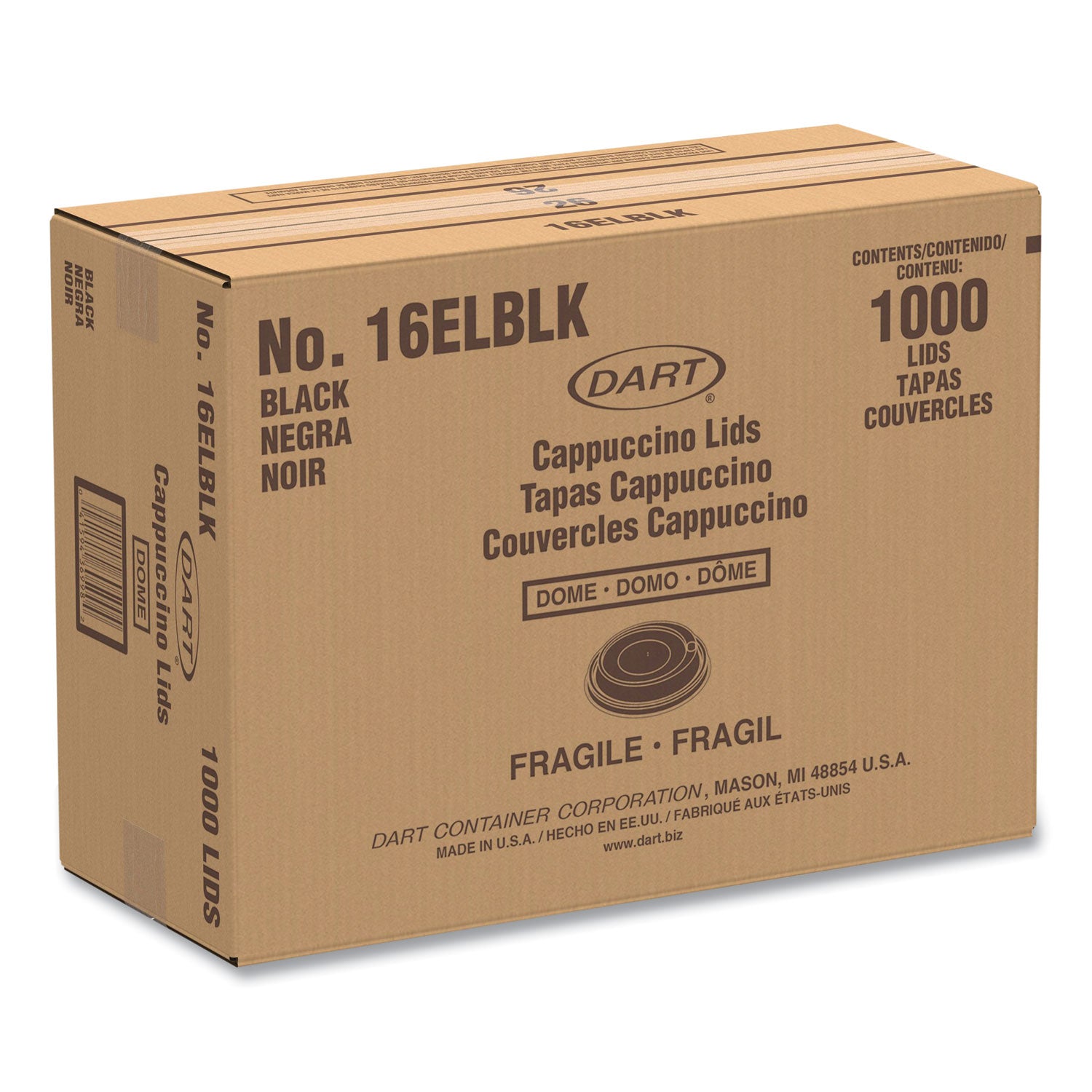 SOLO Cappuccino Dome Sipper Lids, Fits 12 oz to 24 oz Cups, Black, 100/Pack, 10 Packs/Carton (16ELBLK)