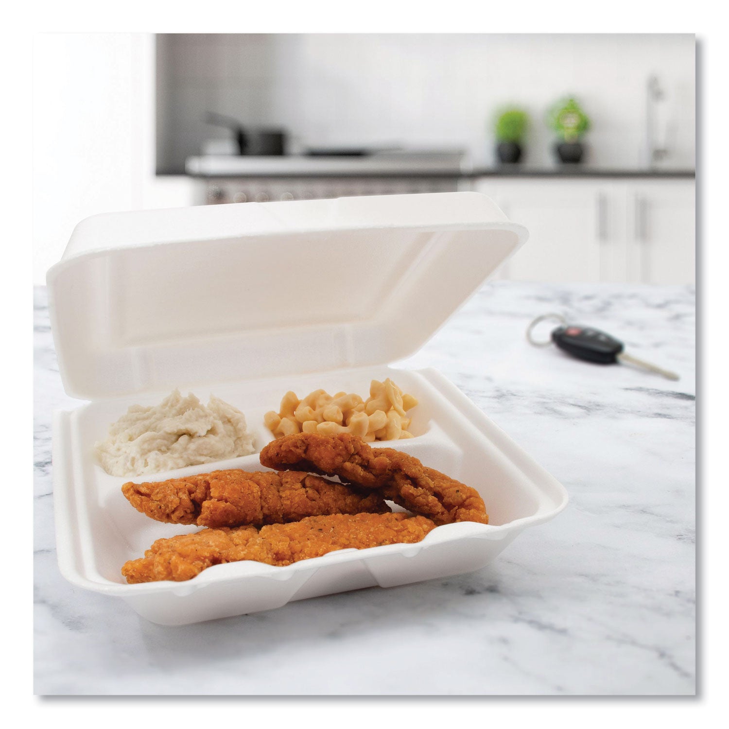 Dart Foam Hinged Lid Containers, 3-Compartment, 7.5 x 8 x 2.3, White, 200/Carton (80HT3R)