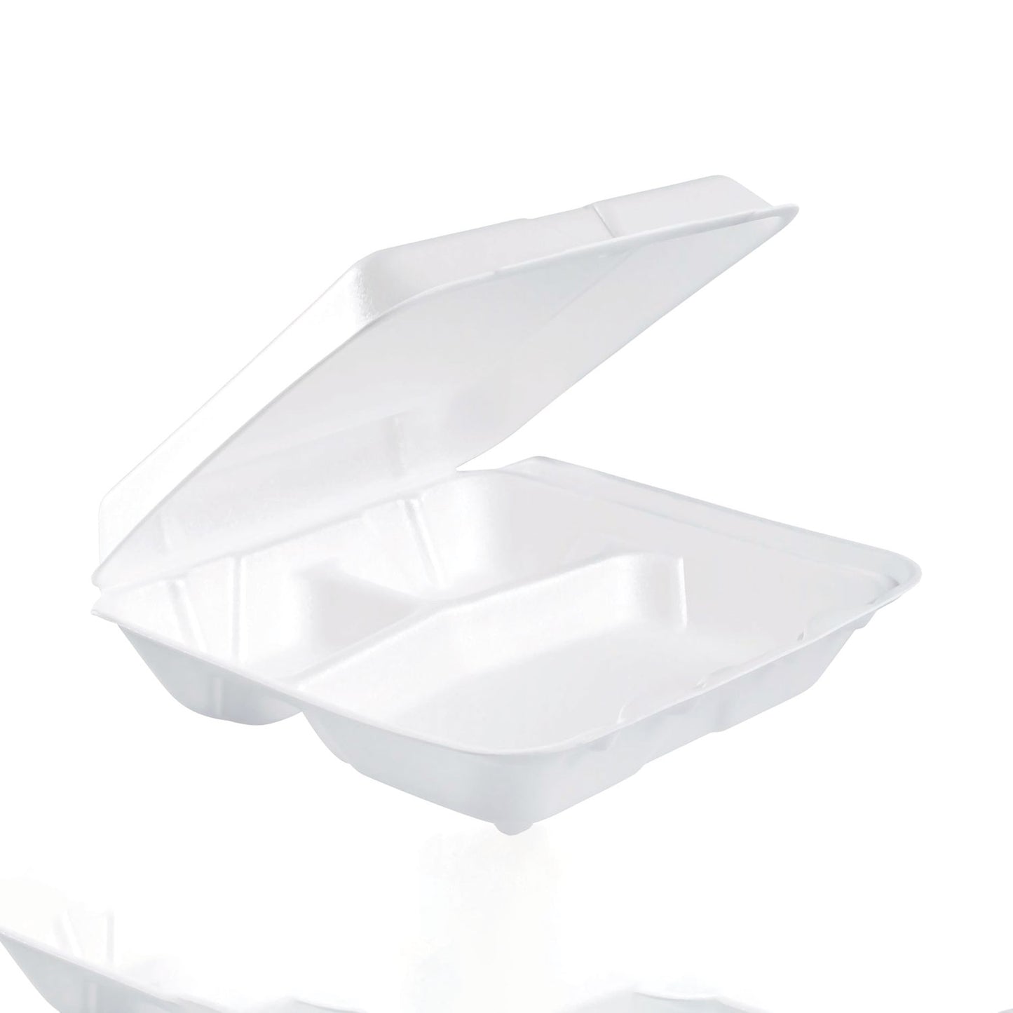 Dart Foam Hinged Lid Containers, 3-Compartment, 7.5 x 8 x 2.3, White, 200/Carton (80HT3R)