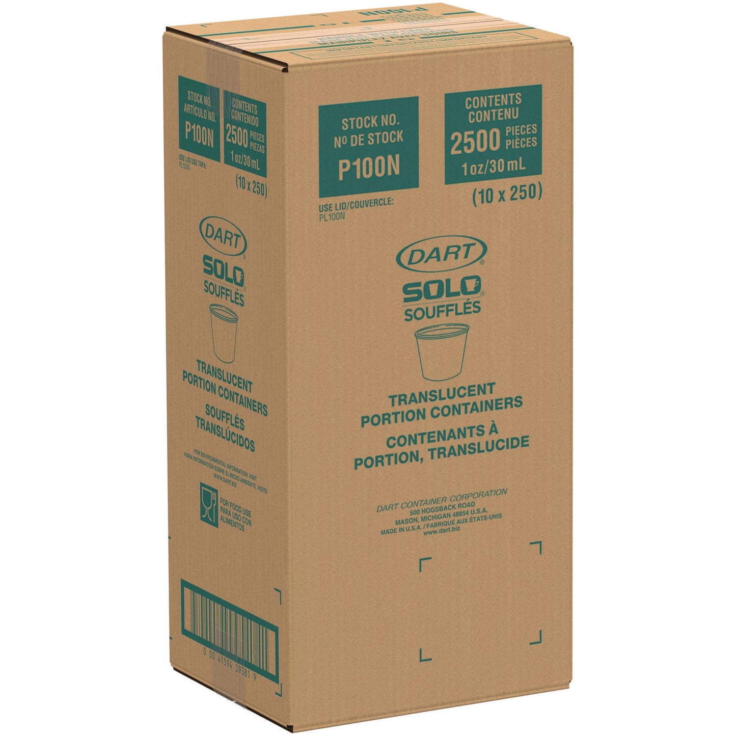 Dart Polystyrene Portion Cups, 1 oz, Translucent, 2,500/Carton (P100N)