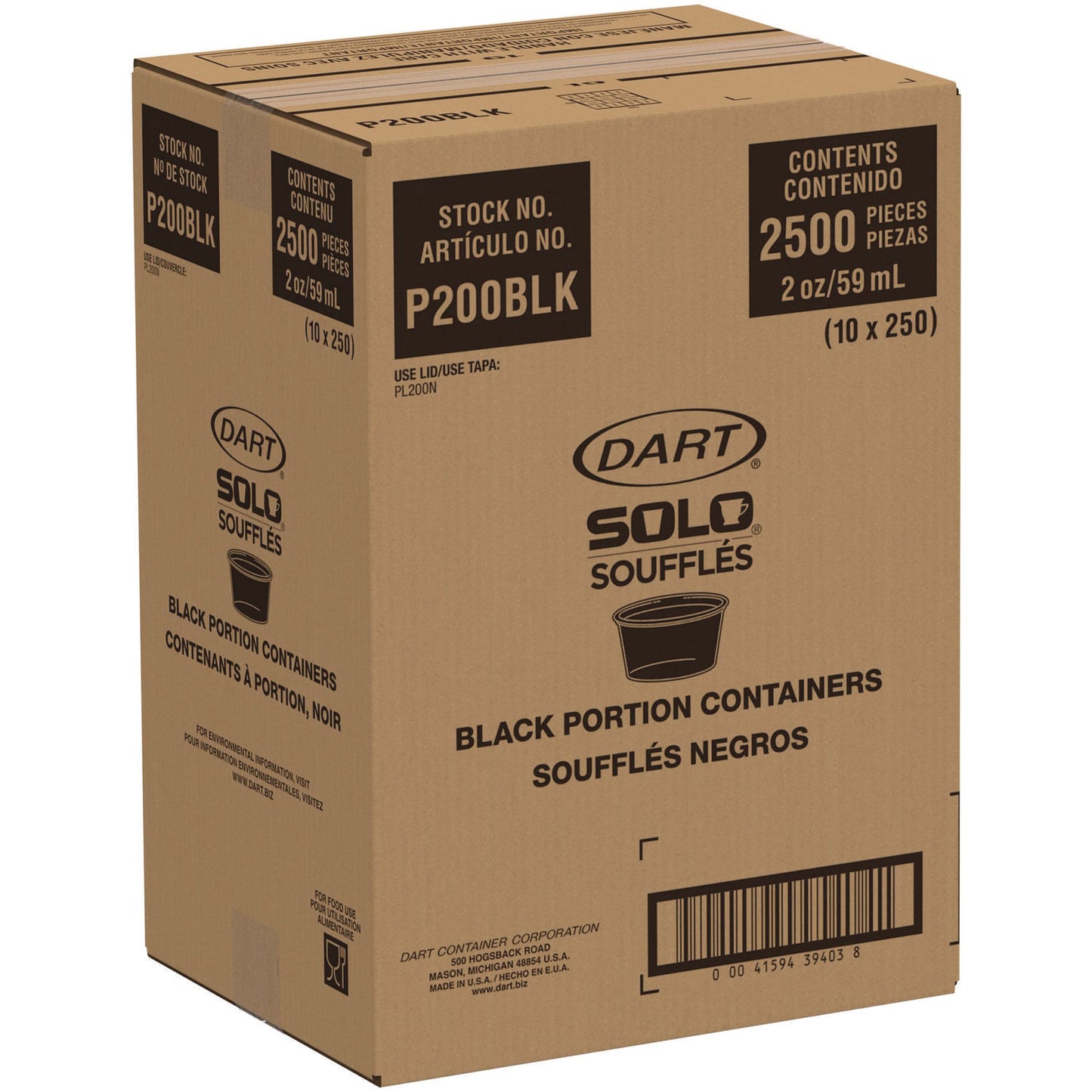 Dart Polystyrene Portion Cups, 2 oz, Black, 250/Bag, 10 Bags/Carton (P200BLK)