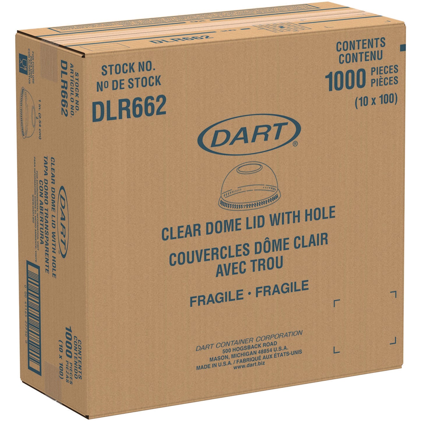SOLO Dome-Top Cold Cup Lids, Fits 16 oz, Clear, 1,000/Carton (DLR662)