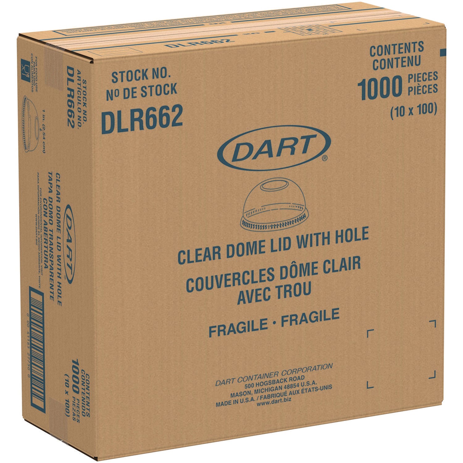 SOLO Dome-Top Cold Cup Lids, Fits 16 oz, Clear, 1,000/Carton (DLR662)