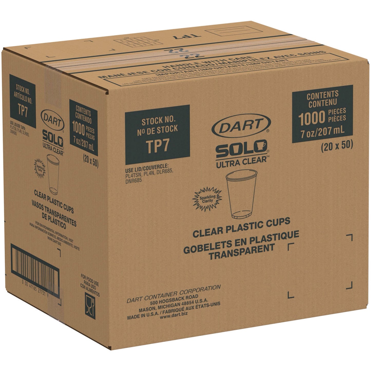 Dart Ultra Clear PETE Cold Cups, 7 oz, Clear, 50/Pack (TP7PK)