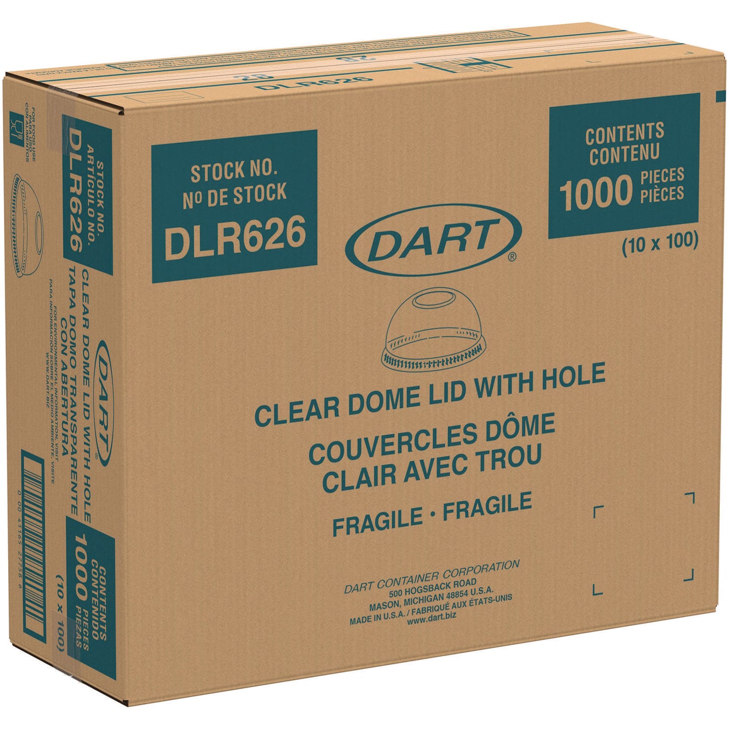 Dart Ultra Clear Dome Cold Cup Lids, Fits 16 oz to 24 oz Cups, PET, Clear, 1,000/Carton (DLR626CT)