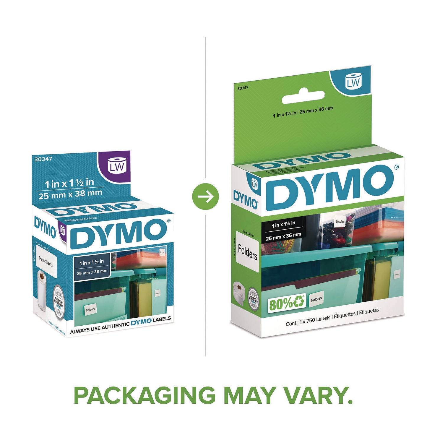 DYMO LW Multipurpose Labels, 1" x 1.5", White, 750 Labels/Roll (30347)