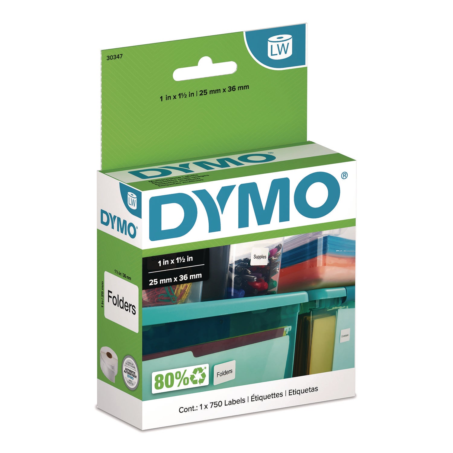 DYMO LW Multipurpose Labels, 1" x 1.5", White, 750 Labels/Roll (30347)