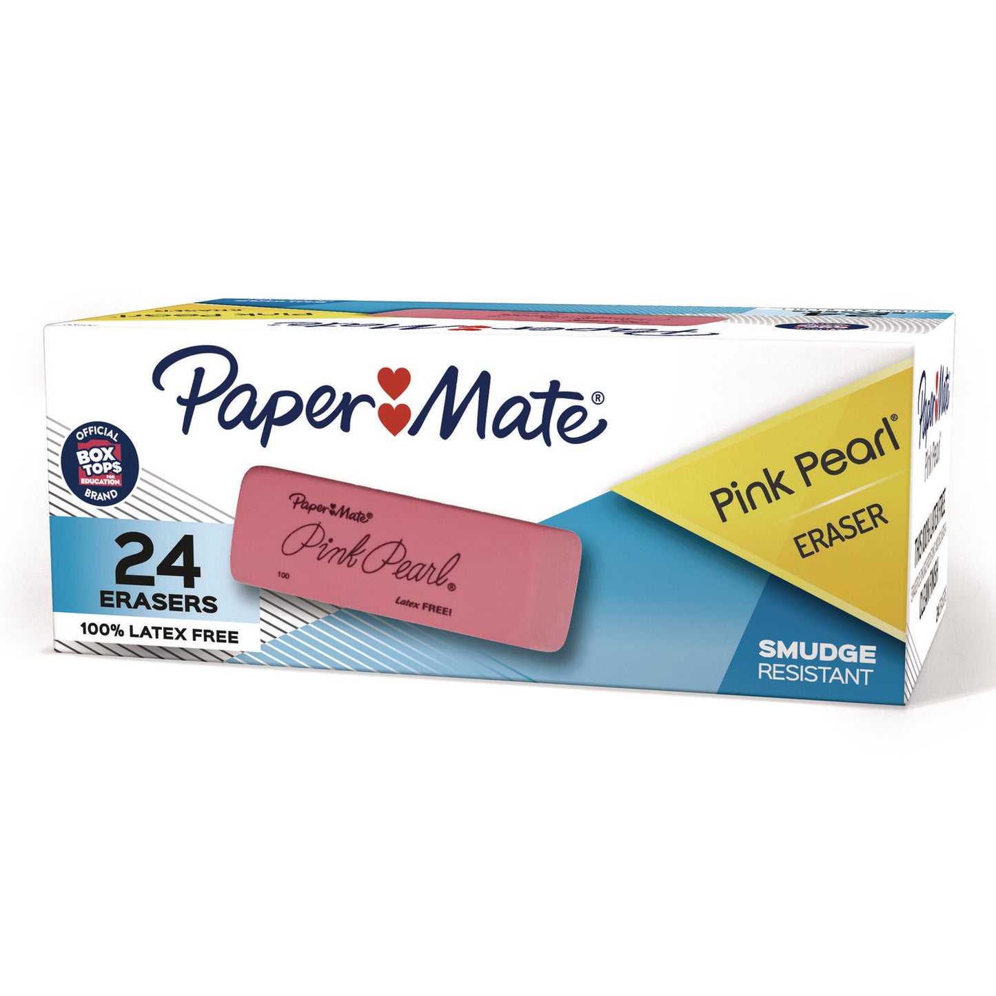 Paper Mate Pink Pearl Eraser, For Pencil Marks, Rectangular Block, Medium, Pink, 24/Box (70520)