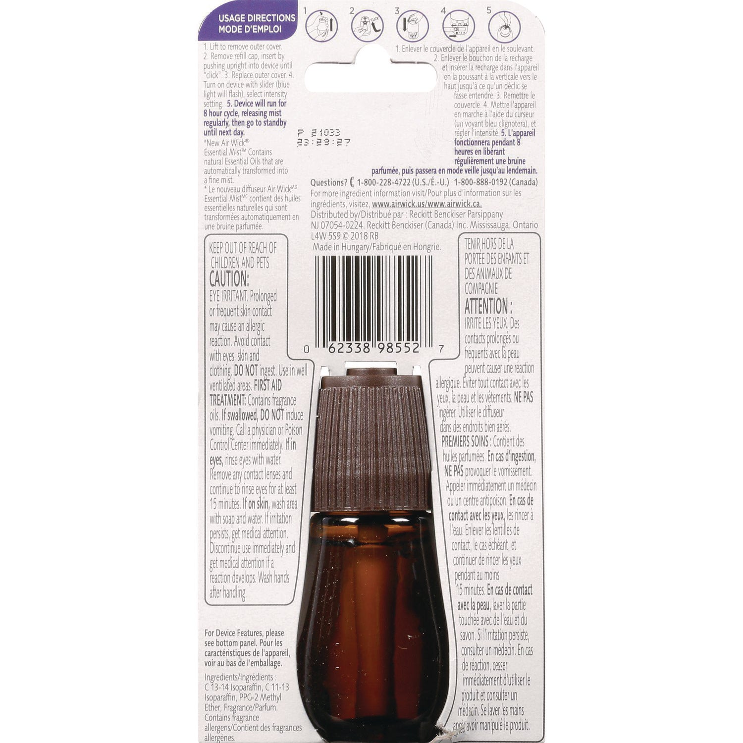 Air Wick Essential Mist Refill, Lavender and Almond Blossom, 0.67 oz Bottle, 6/Carton (98552)