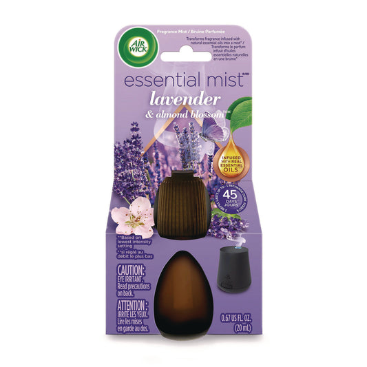 Air Wick Essential Mist Refill, Lavender and Almond Blossom, 0.67 oz Bottle, 6/Carton (98552)