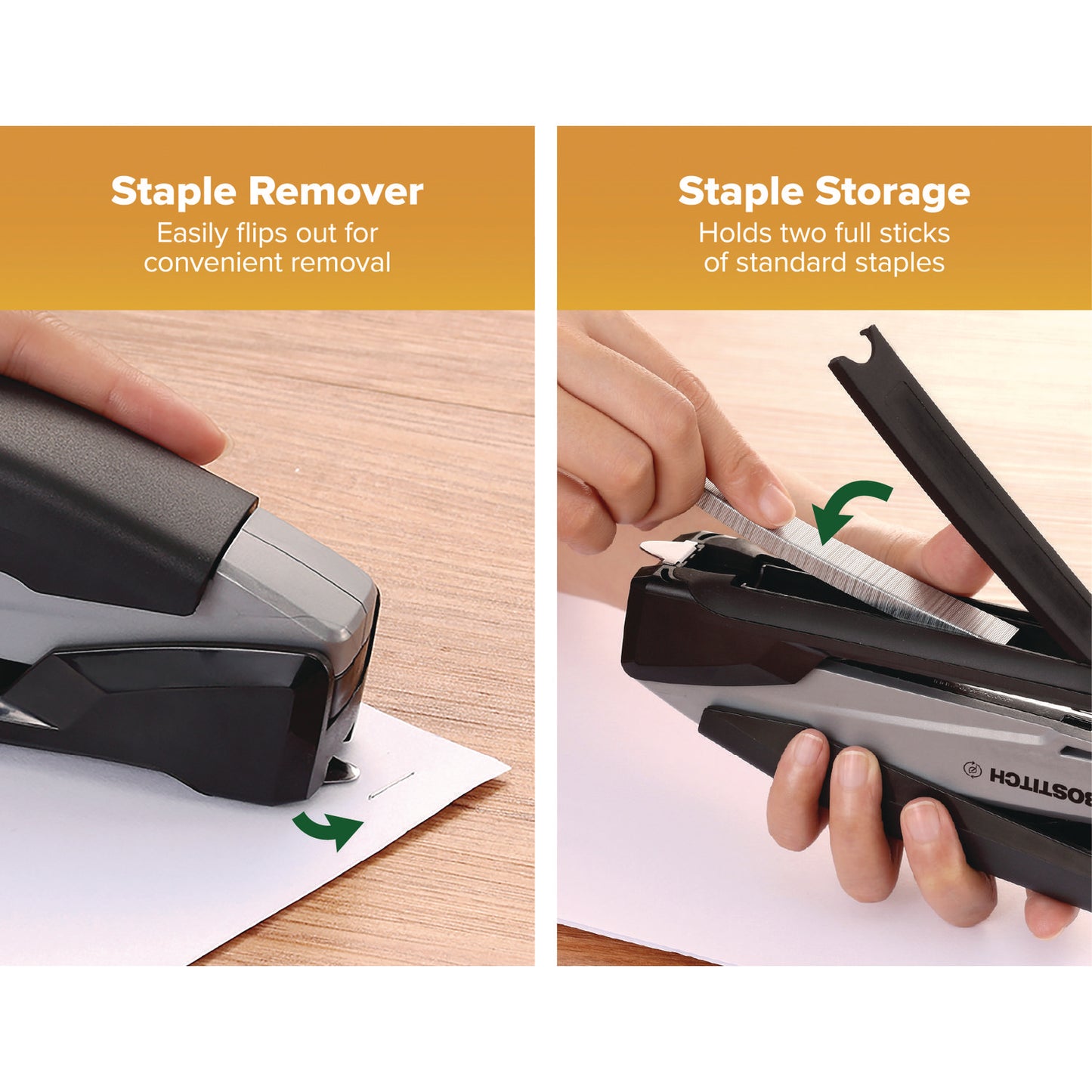 Bostitch InPower One-Finger Eco-Friendly Desktop Stapler, 25-Sheet Capacity, Black/Gray (1100)