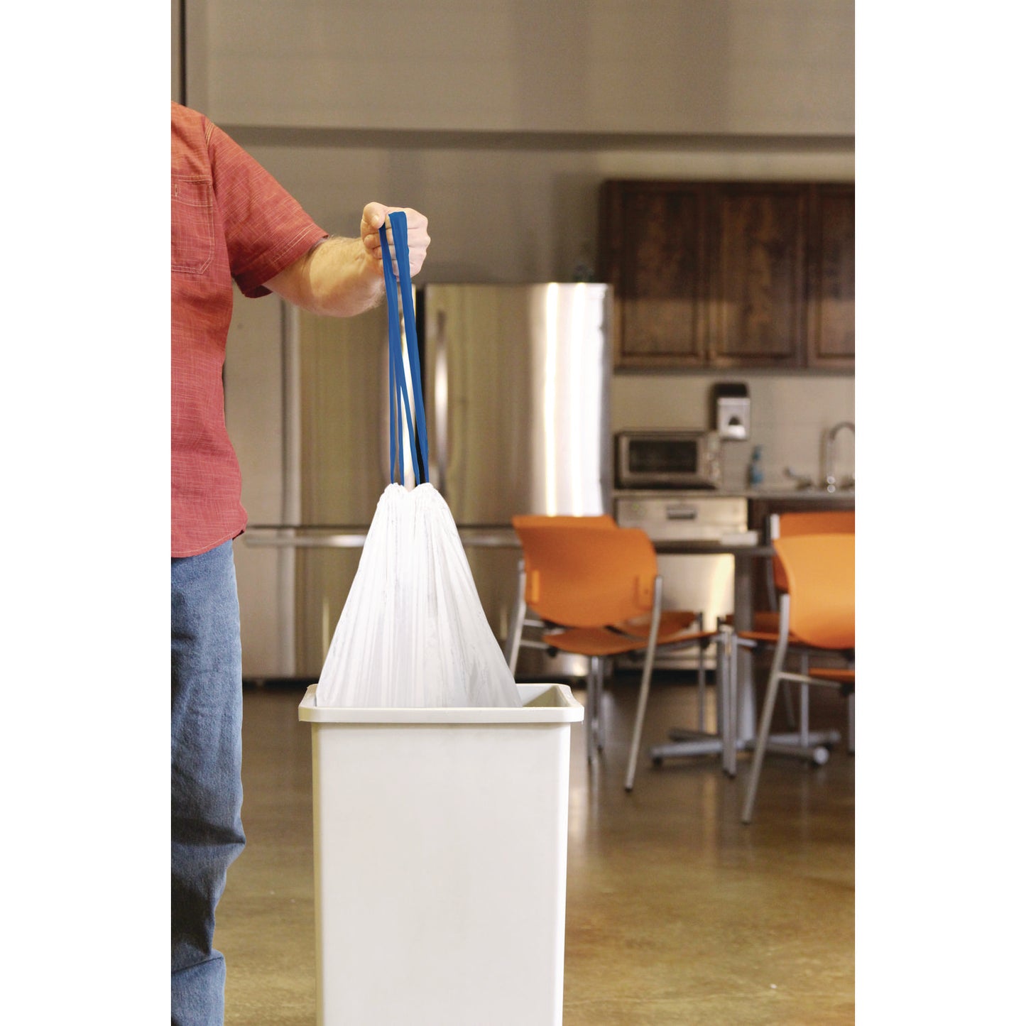 BlueCollar Drawstring Trash Bags, Drawstring, 13 gal, 24" x 28", White, 40 Bags/Roll, 2 Rolls/Box (N4828EWRC1)